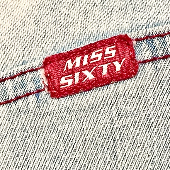 Miss Sixty Y2K Dionne Flared Light Blue Jeans Size 24 red stitching zipper - Picture 7 of 12